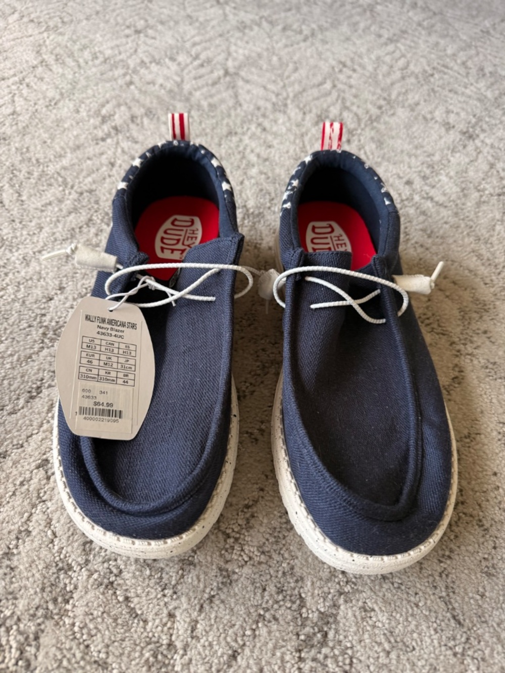 Hey Dude Size 13 Red White Blue Slip-On Shoes NEW w/ Tags Lightweight